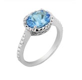 14 Karat White Gold Blue Topaz and Diamond Ring